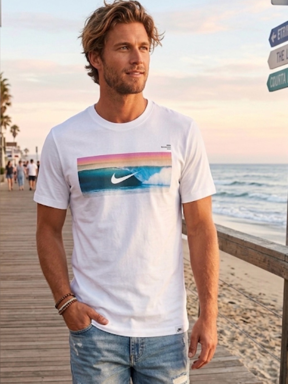 Nike Sportswear Cotton White Wave Graphic Tshirt Urban Beach Casual Streetwear S